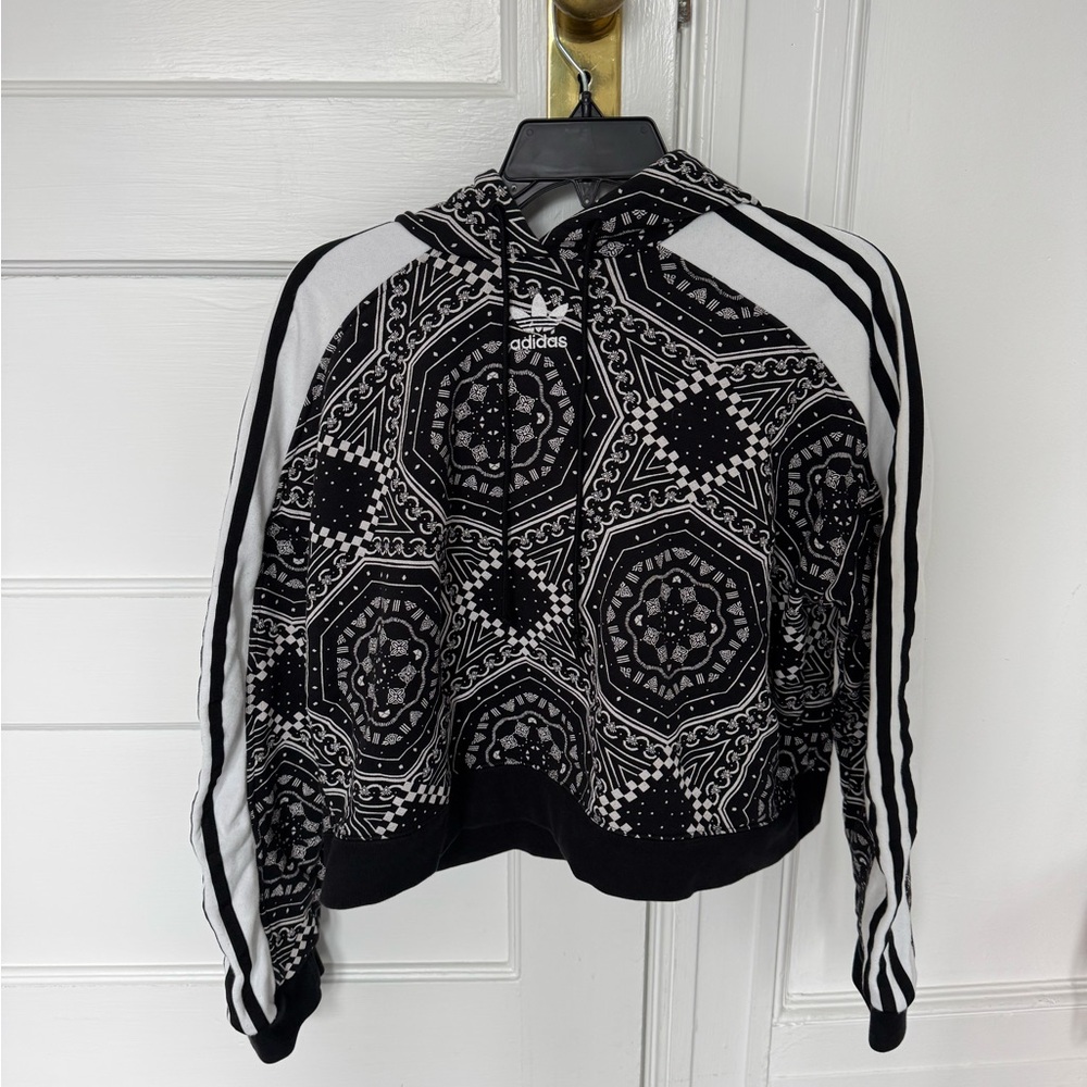 Adidas Black and White Patterned Hoodie